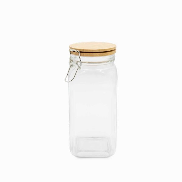 Recipiente para almacenar tapa en bambú con abrazadera 1600ml