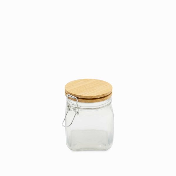 Recipiente para almacenar tapa en bambú con abrazadera 700ml