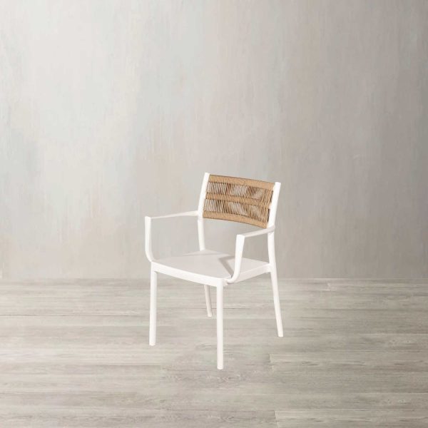 Silla brazos blanca con espaldar cuerdas café - Imagen 2
