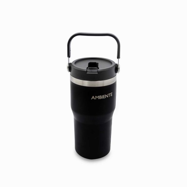 Termo doble pared negro con manija 600ml
