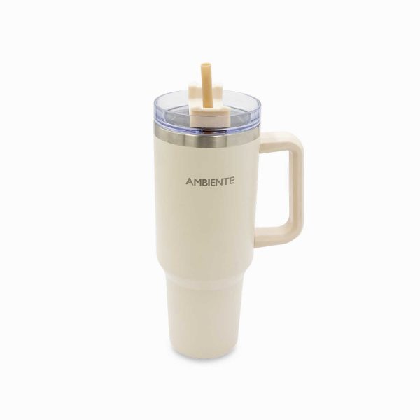 Termo doble pared con pitillo beige 1200ml