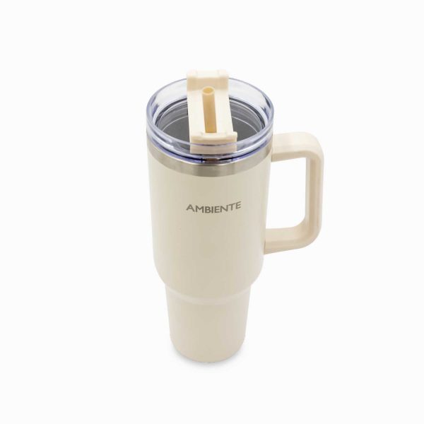 Termo doble pared con pitillo beige 1200ml - Imagen 2
