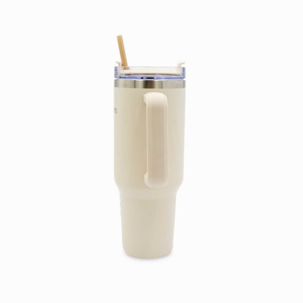 Termo doble pared con pitillo beige 1200ml - Imagen 3