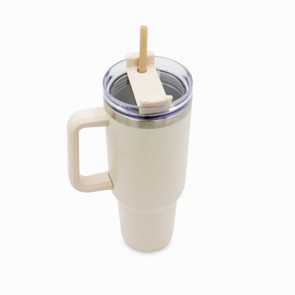 Termo doble pared con pitillo beige 1200ml - Imagen 4
