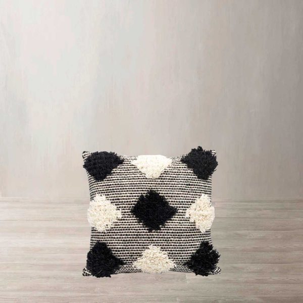 Cojín Pompones beige y negro 45x45cm - Imagen 2