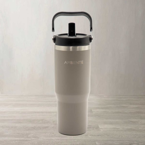 Termo con pitillo y manija gris 890 ml - Imagen 2