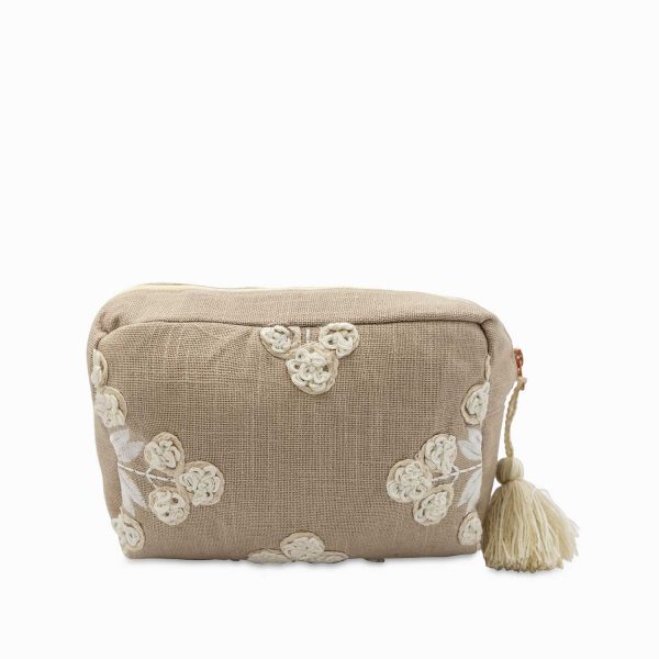 Bolsa caqui flores bordadas