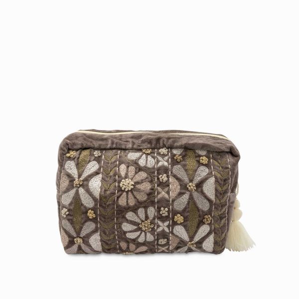 Bolsa gris flores bordadas