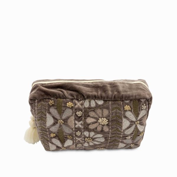 Bolsa gris flores bordadas - Imagen 3