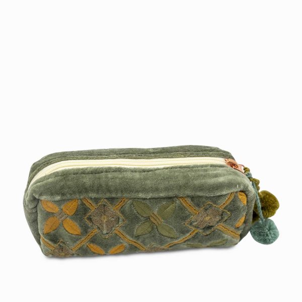 Bolsa verde flores bordadas - Imagen 2