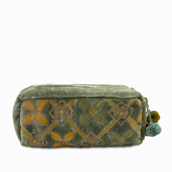 Bolsa verde flores bordadas - Imagen 3