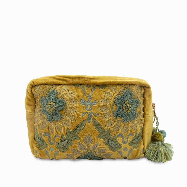 Bolsa mostaza flores bordadas