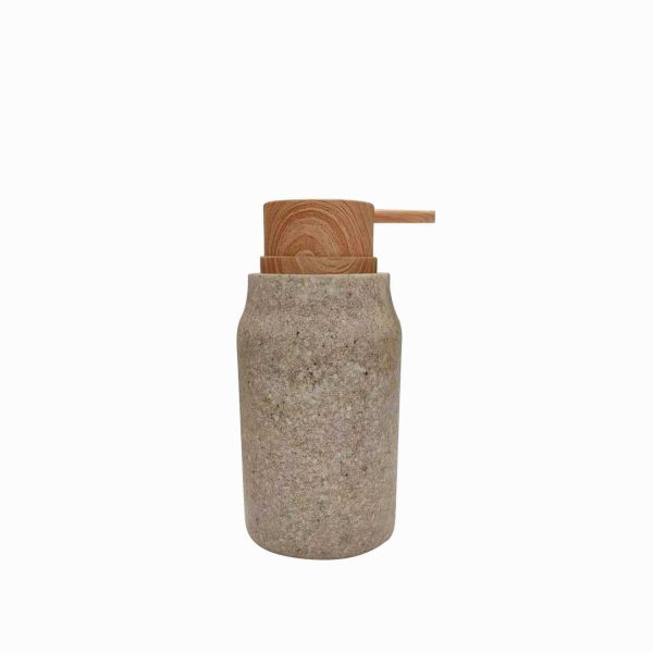 Dispensador de jabón gris tapa madera