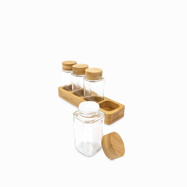 Rack especias alto base madera set x5