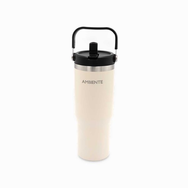 Termo con pitillo y manija beige 890ml