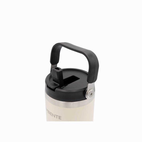 Termo con pitillo y manija beige 890ml - Imagen 2