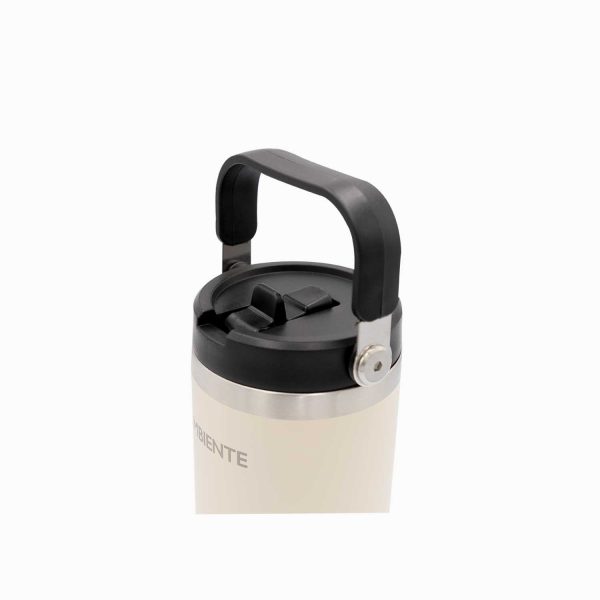 Termo con pitillo y manija beige 890ml - Imagen 4