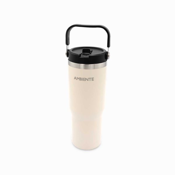 Termo con pitillo y manija beige 890ml - Imagen 5