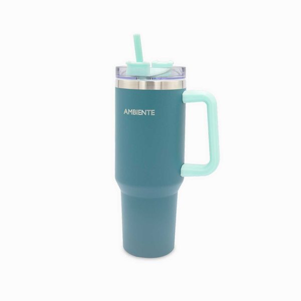 Termo doble pared verde con pitillo 1200ml