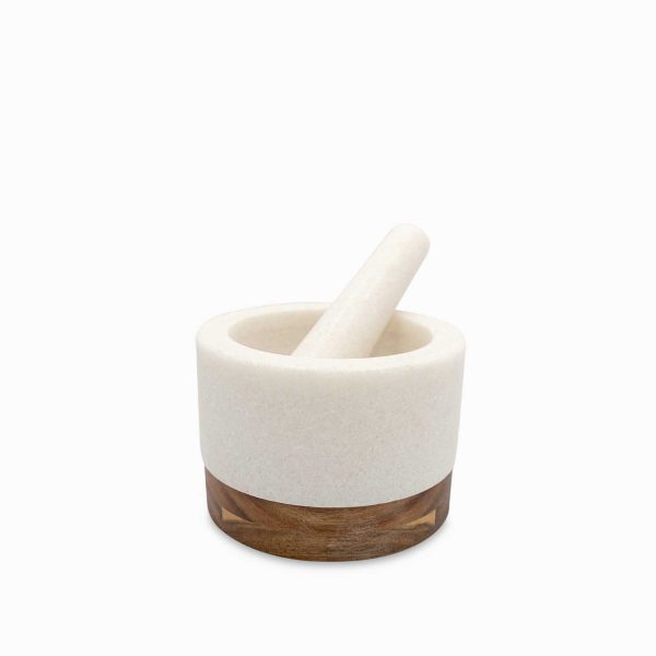Mortero mármol base madera 14 cm