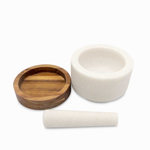 Mortero mármol base madera 14 cm - Imagen 3
