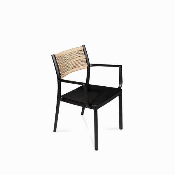 Silla brazos negra con espaldar cuerdas café - Imagen 2