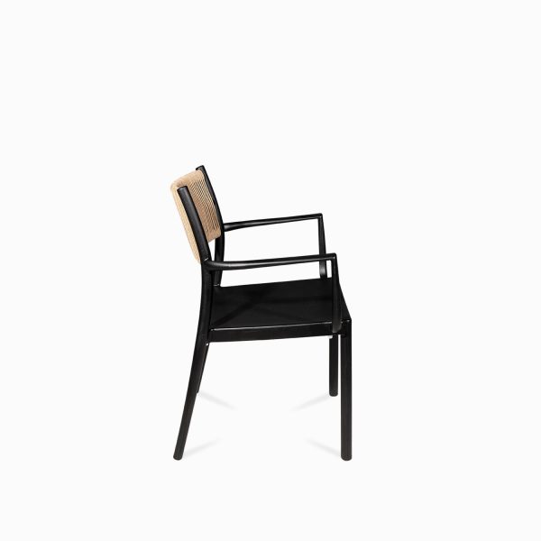 Silla brazos negra con espaldar cuerdas café - Imagen 3