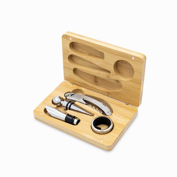 Kit vino caja bambú set x4 - Imagen 4