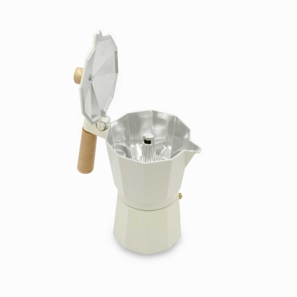 Cafetera moka 9 tazas blanca mango en madera - Imagen 2