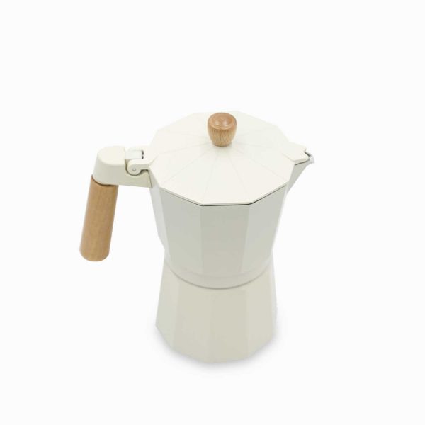 Cafetera moka 9 tazas blanca mango en madera - Imagen 3