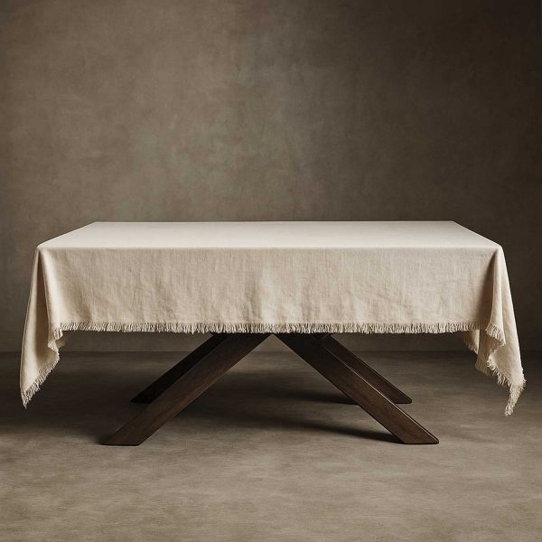 Mantel para mesa flecos beige 140x240cm - Imagen 2