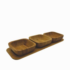 Bandeja en bambú con salseras x3