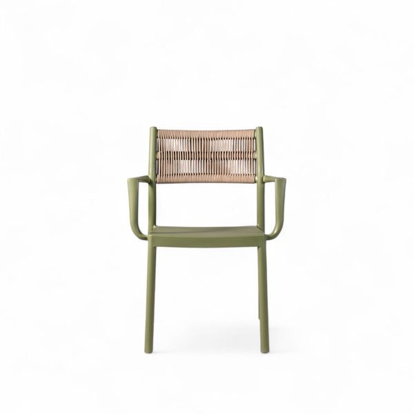 Silla brazos verde con espaldar cuerdas café