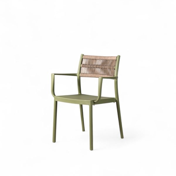 Silla brazos verde con espaldar cuerdas café - Imagen 2