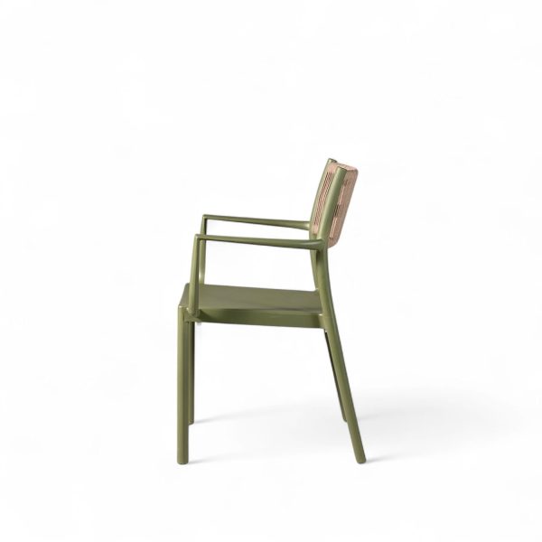 Silla brazos verde con espaldar cuerdas café - Imagen 3