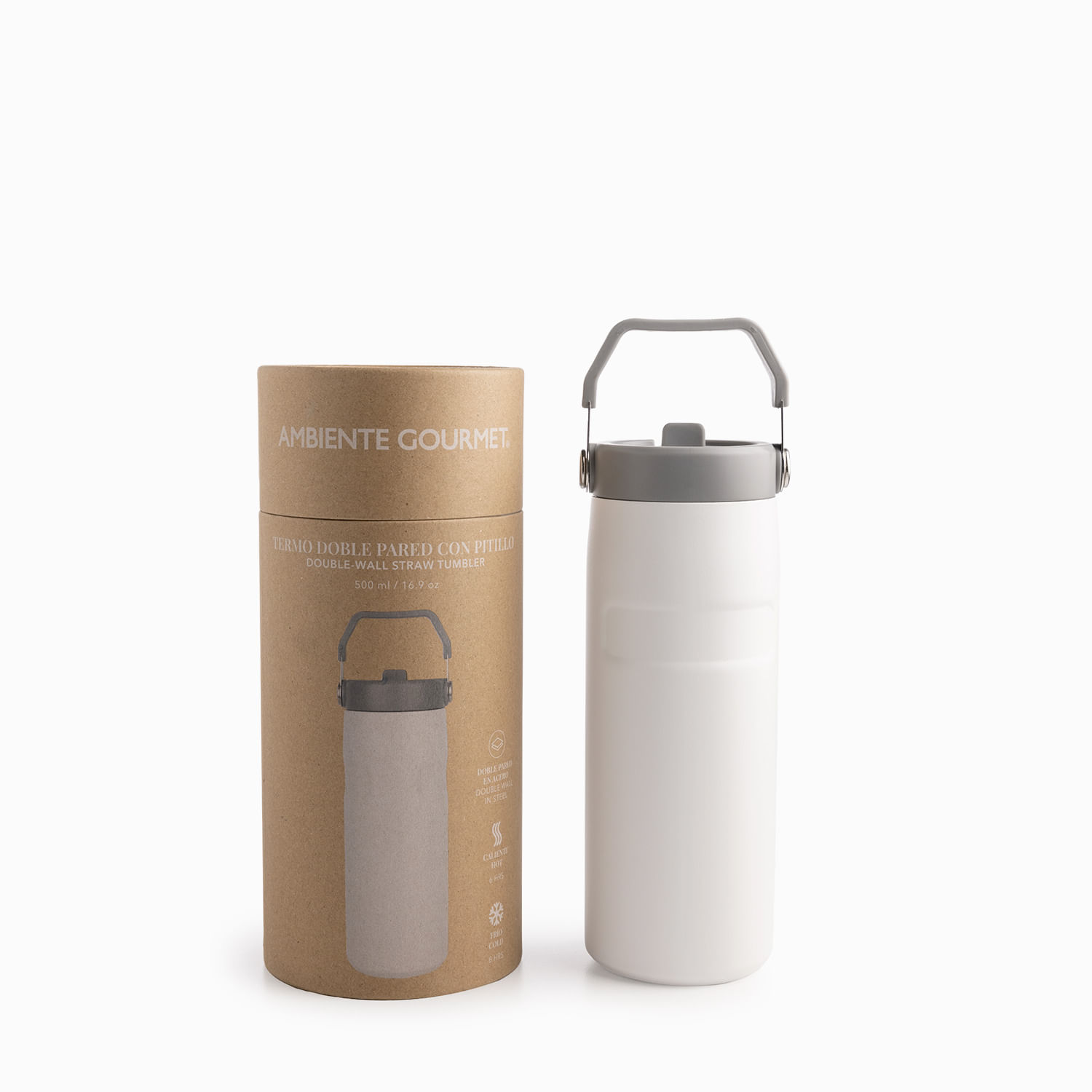 Termo doble pared con pitillo blanco 500ml - Imagen 3