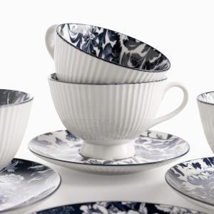 Pocillo y plato Jardín Índigo set x4