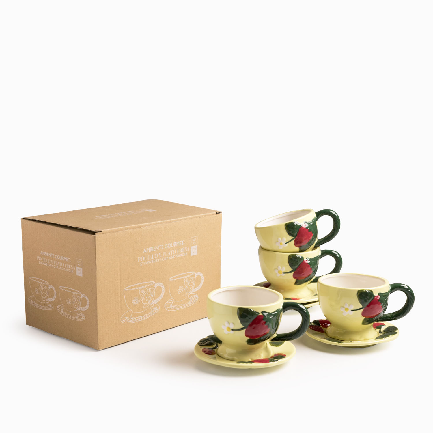 Pocillo y plato fresa 230ml set x4 - Imagen 3