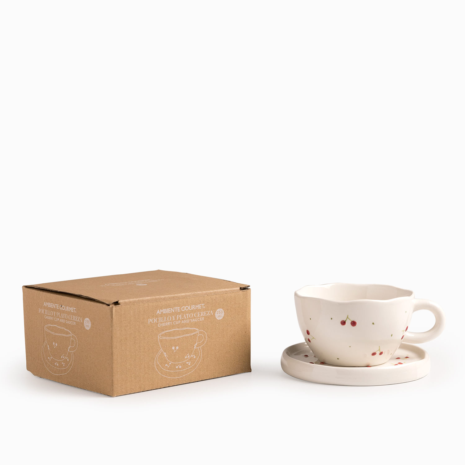 Pocillo y plato cereza 250ml - Imagen 3