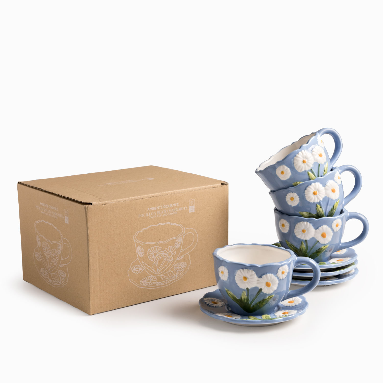 Pocillo y plato Margarita 350ml set x4 - Imagen 3