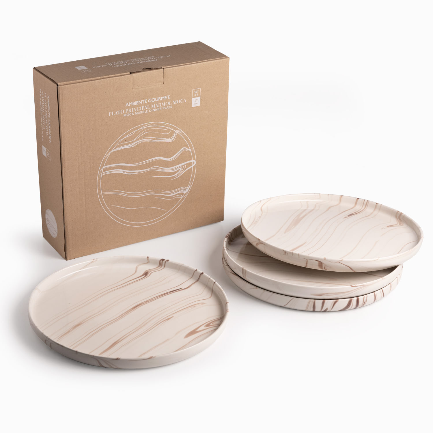 Plato principal mármol Moca 27cm set x4