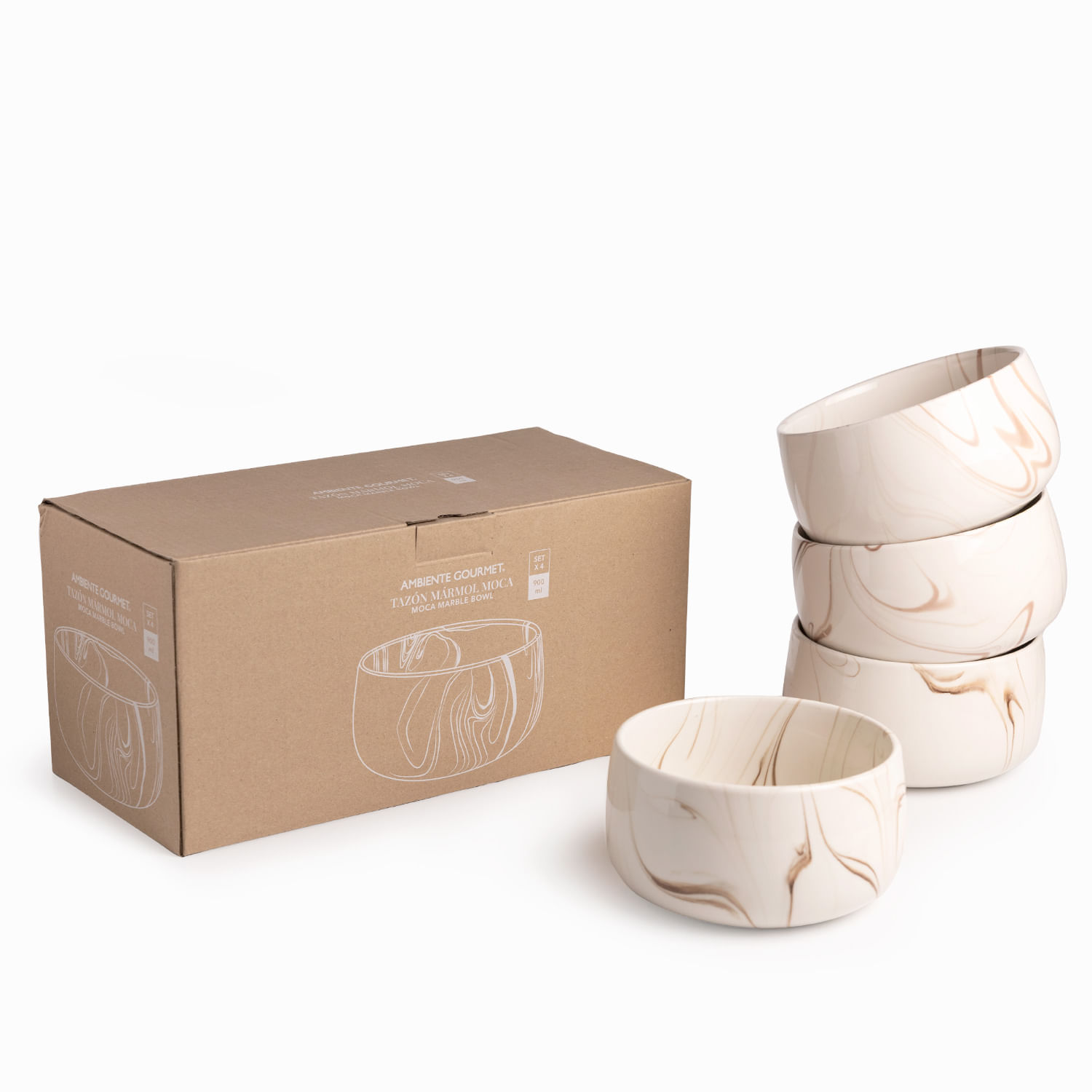 Tazón mármol Moca 15cm set x4