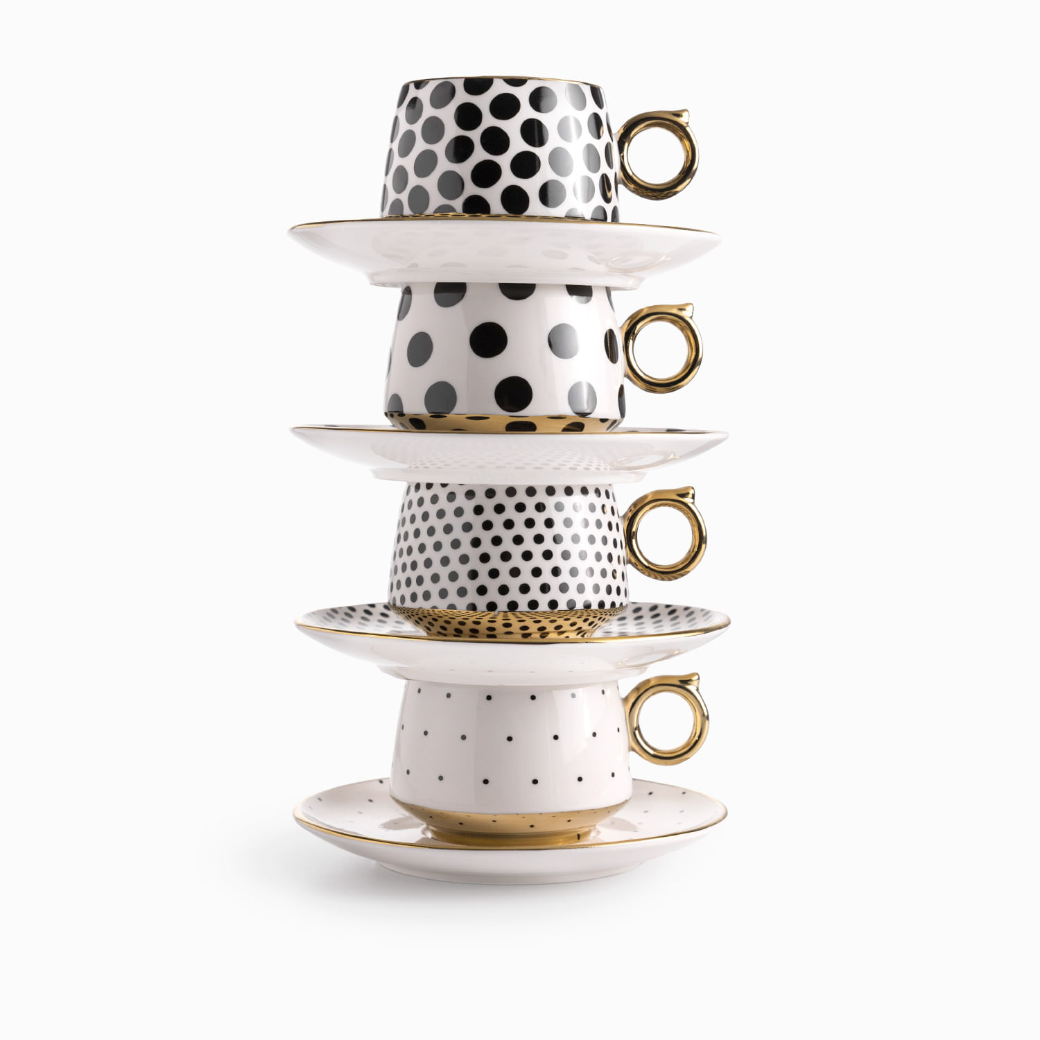 Pocillo y plato contraste Dots 210ml 8 piezas