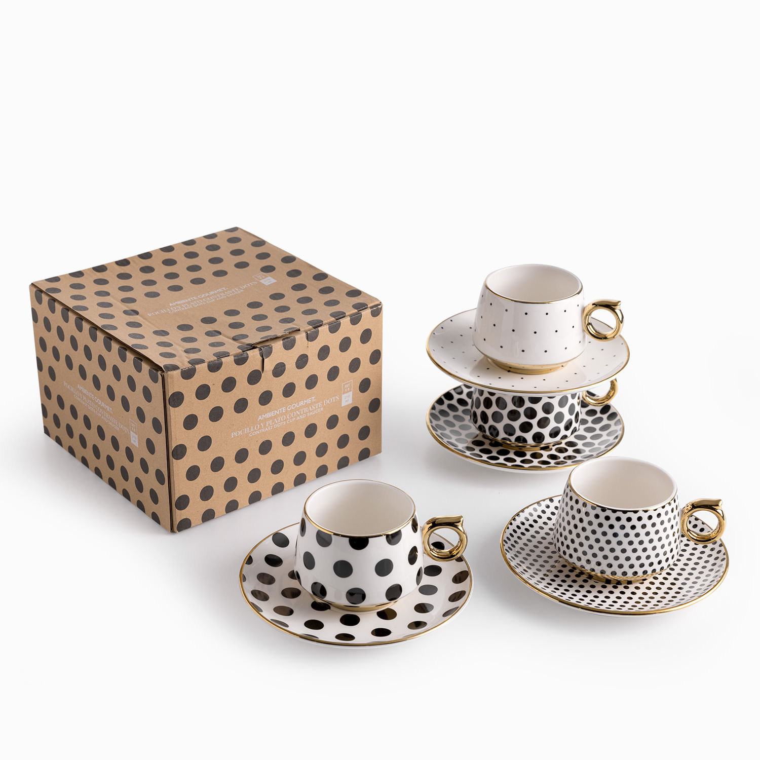 Pocillo y plato contraste Dots 210ml 8 piezas - Imagen 3