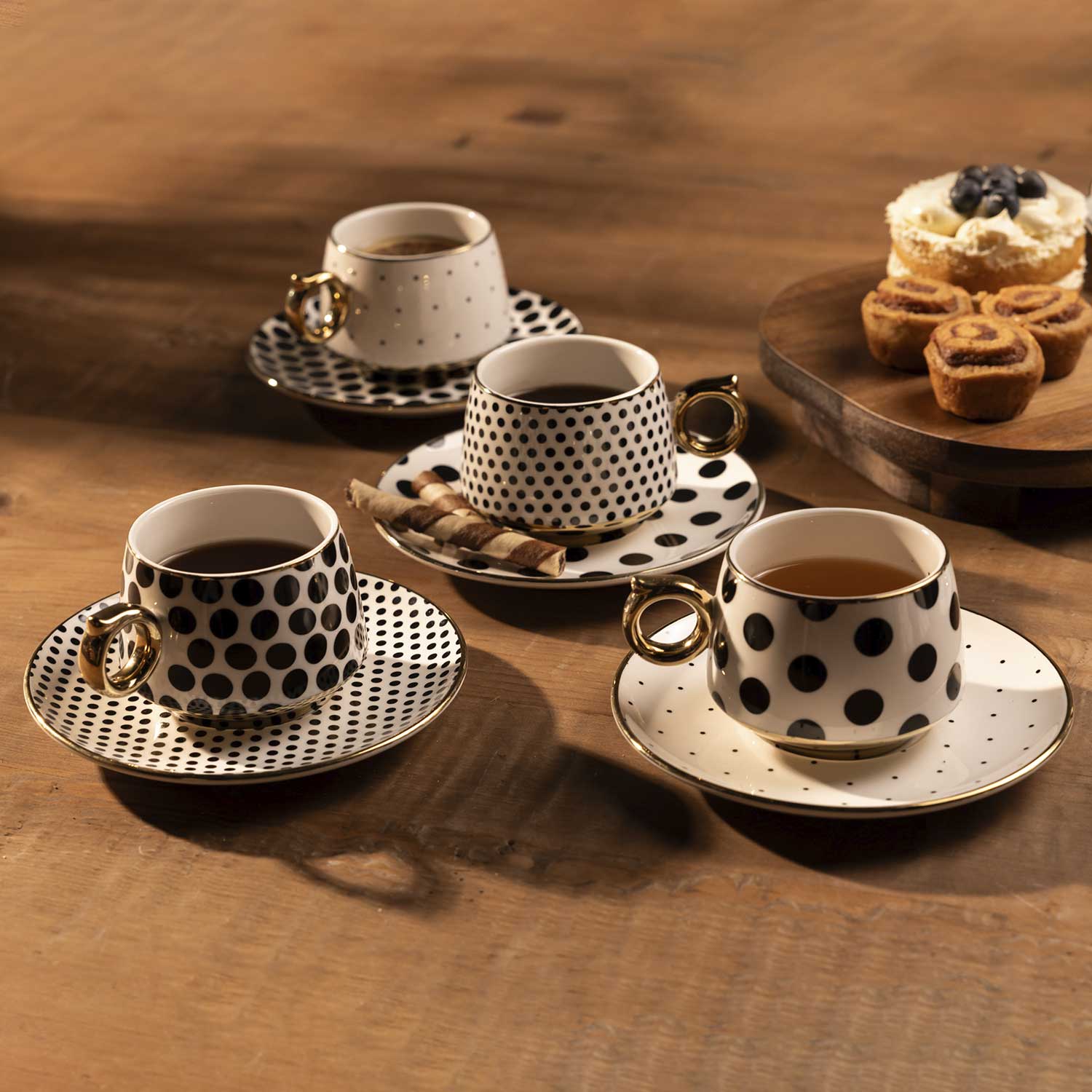 Pocillo y plato contraste Dots 210ml 8 piezas - Imagen 2