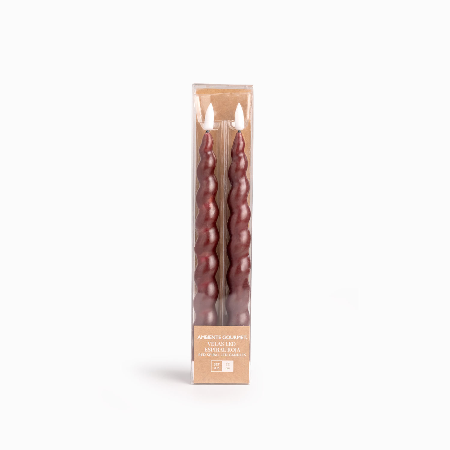 Velas led espiral roja 22cm set x2 - Imagen 3
