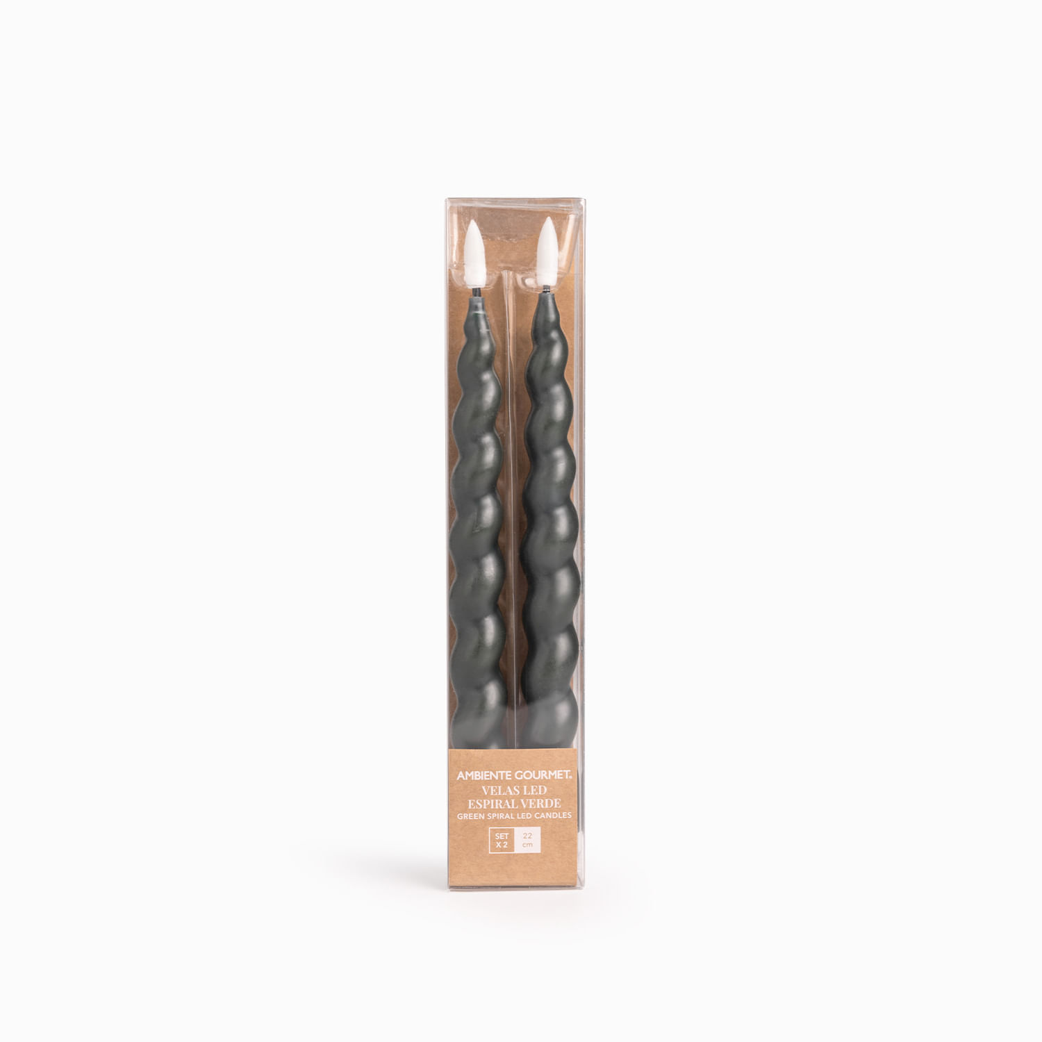 Velas led espiral verde 22cm set x2 - Imagen 3
