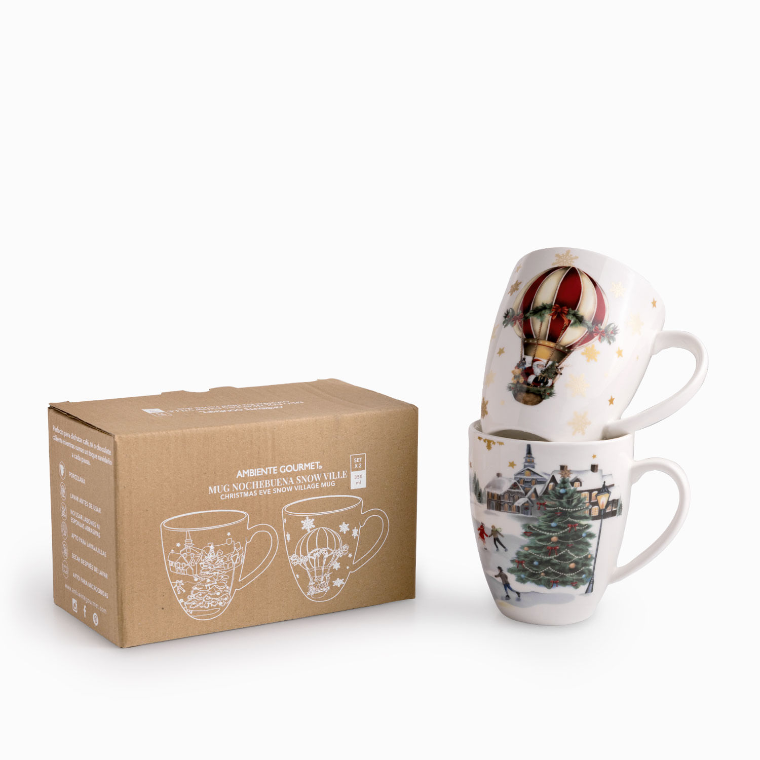 Mug noche buena Snow ville 350ml set x2 - Imagen 2