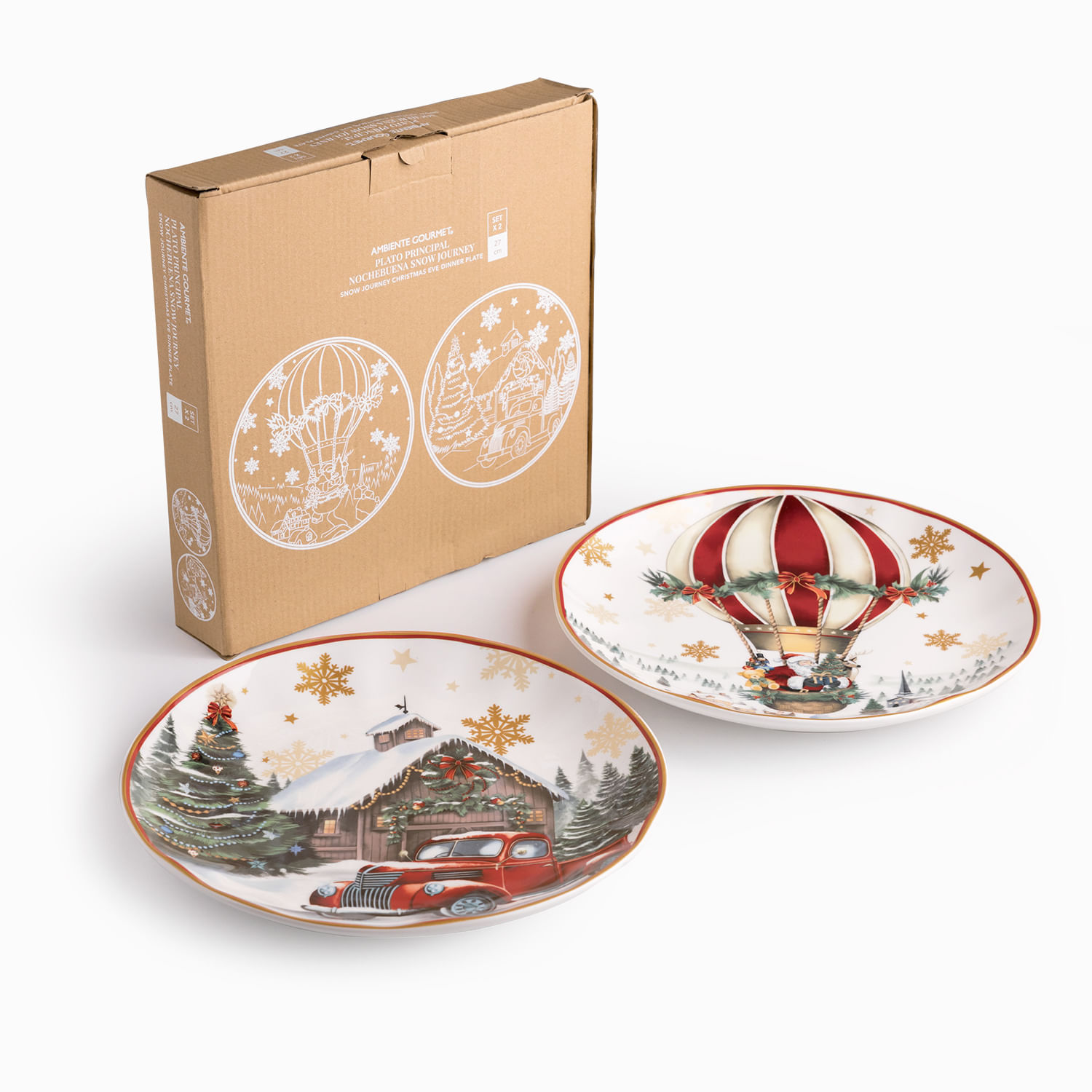 Plato principal noche buena Snow journey 27cm set x2 - Imagen 3
