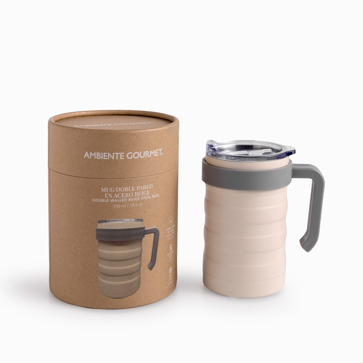 Mug doble pared en acero beige 550ml - Imagen 4
